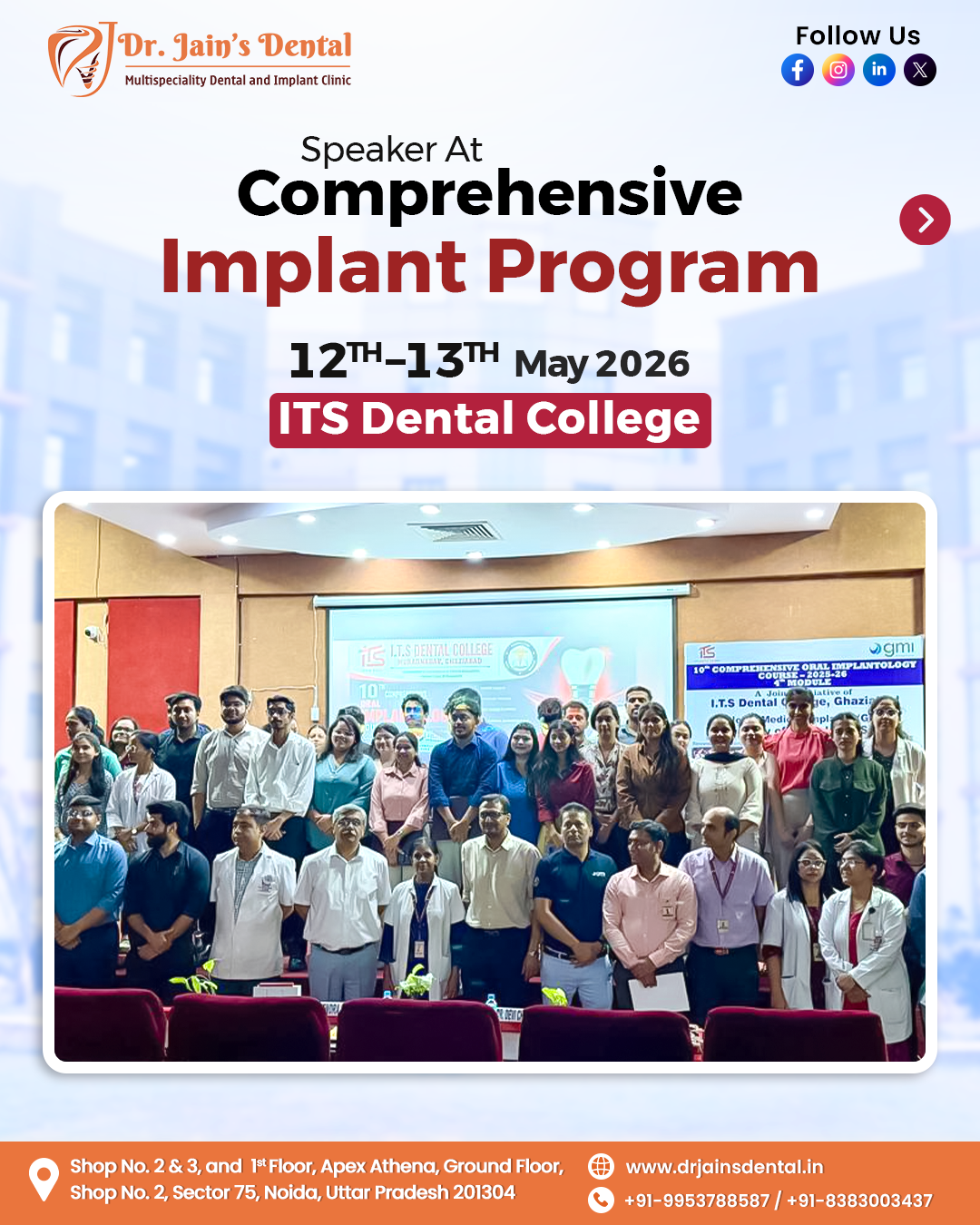 Privileged to contribute as a speaker at the Comprehensive Implant Program held at ITS Centre for Dental Studies and Research on 12th–13th May.
